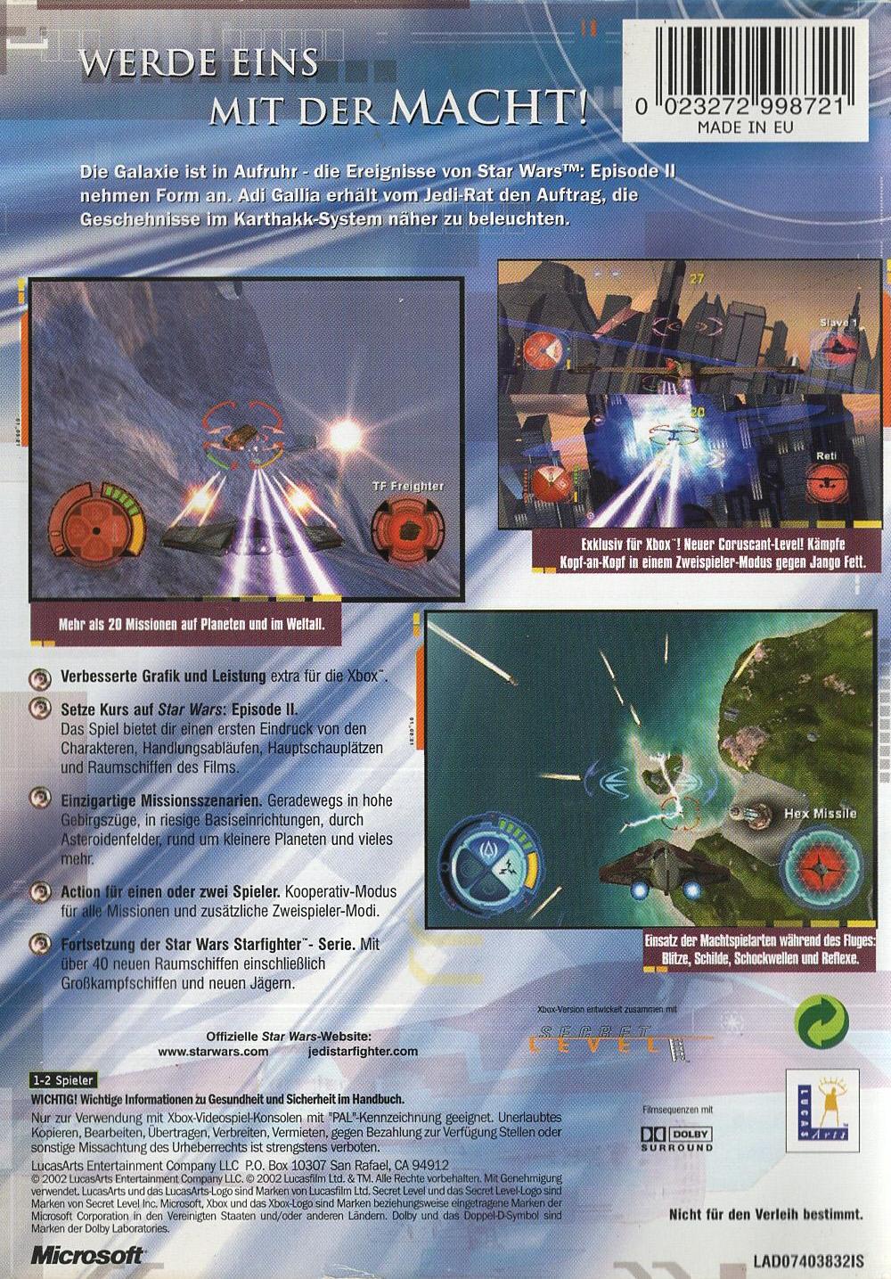 Star Wars: Jedi Starfighter - Xbox Rückseite