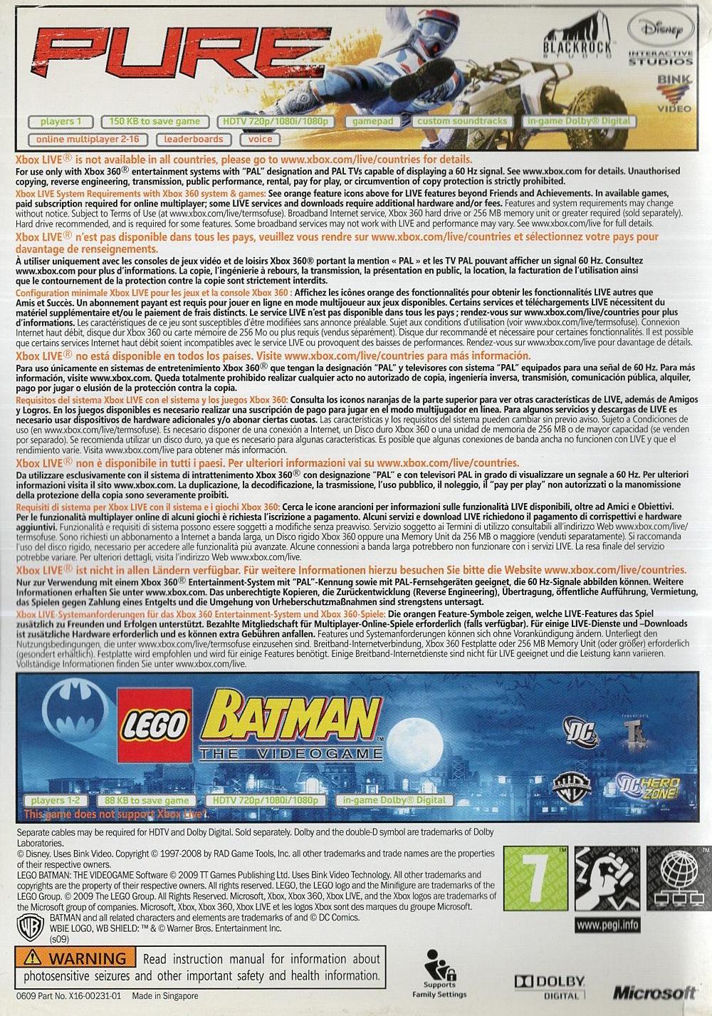 Pure - Lego Batman - Xbox 360 Rückseite