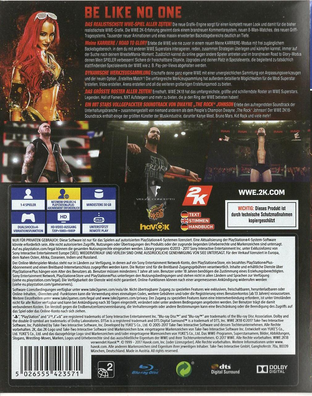 WWE 2K18 - PlayStation 4 Rückseite