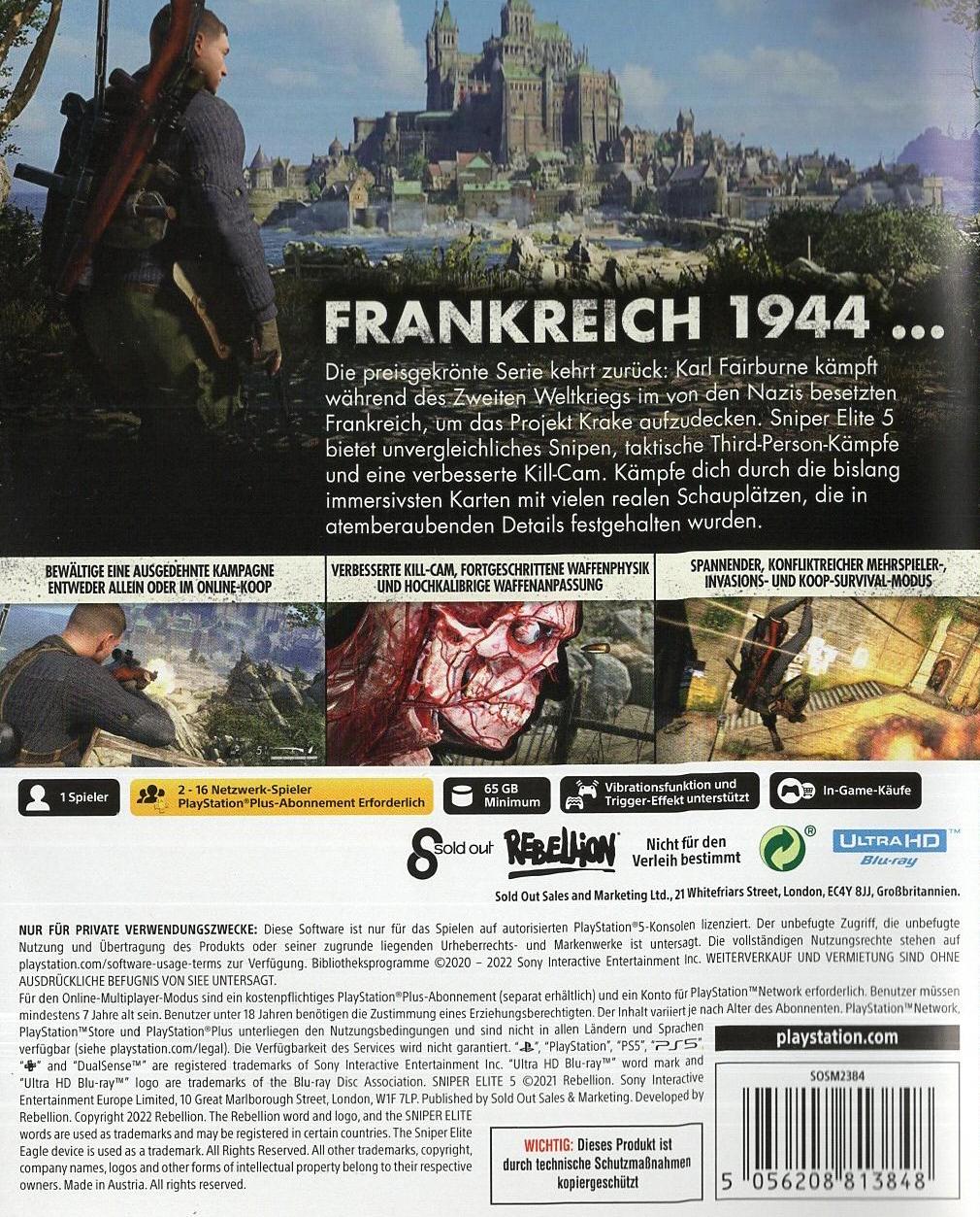 Sniper Elite 5 - PlayStation 5 Rückseite