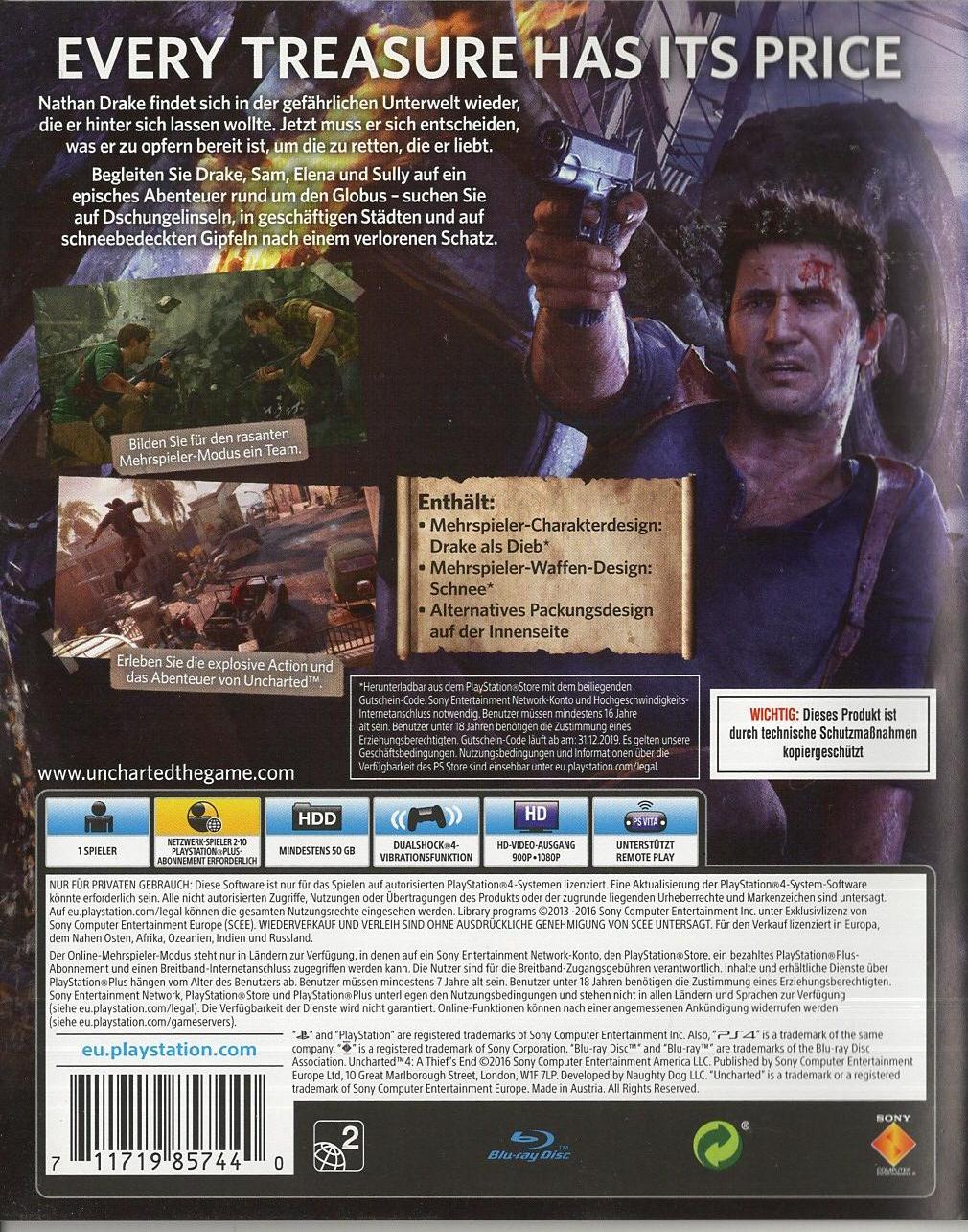 Uncharted 4: A Thief's End - PlayStation 4 Rückseite