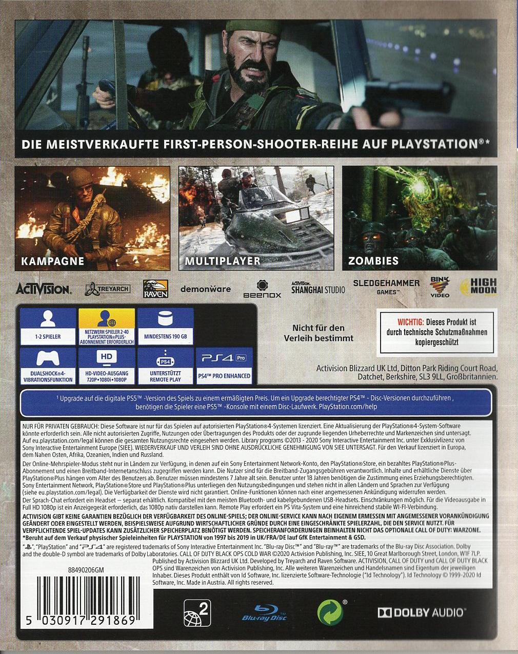 Call of Duty: Black Ops Cold War - PlayStation 4 Rückseite