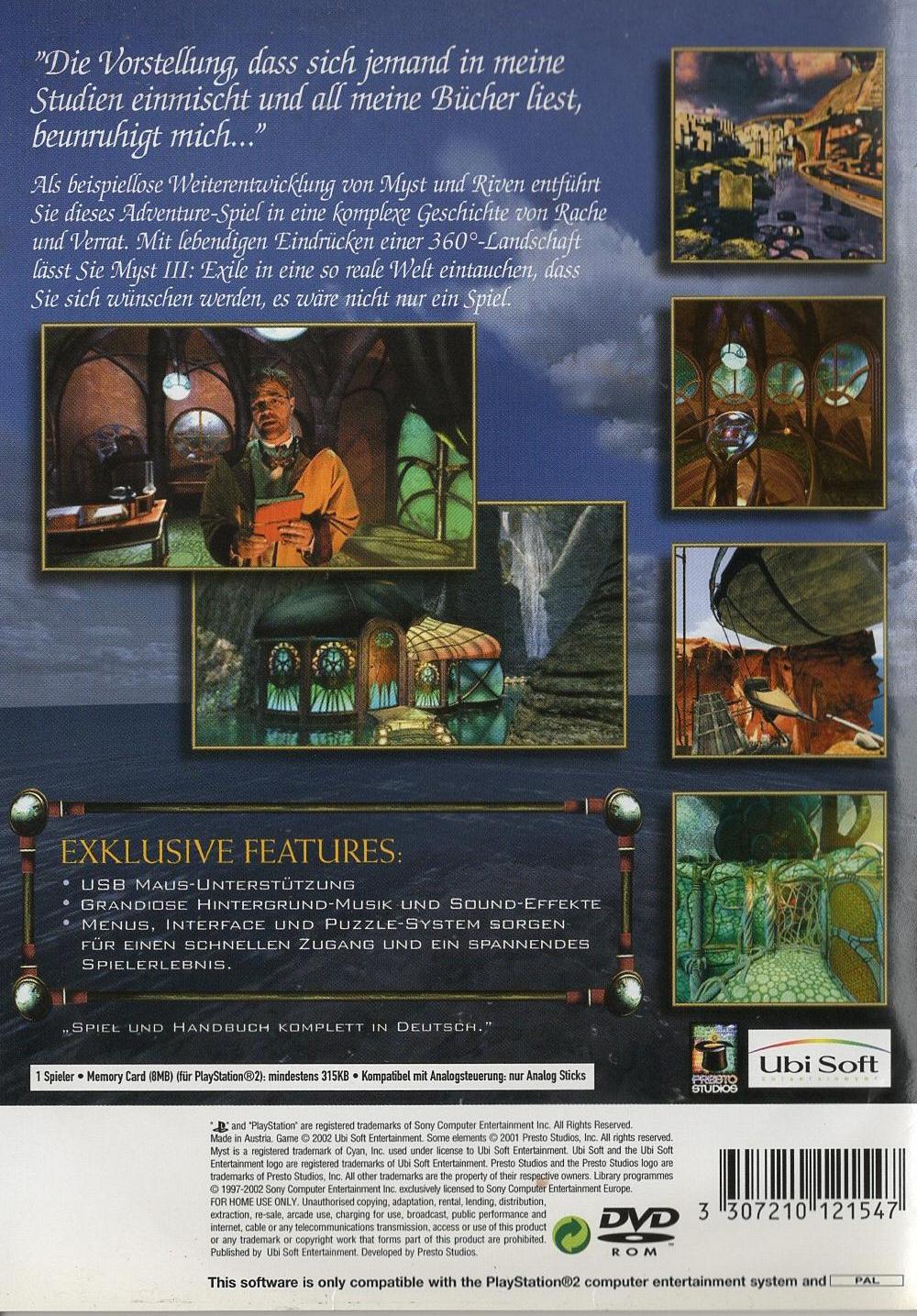 Myst III: Exile - PlayStation 2 Rückseite