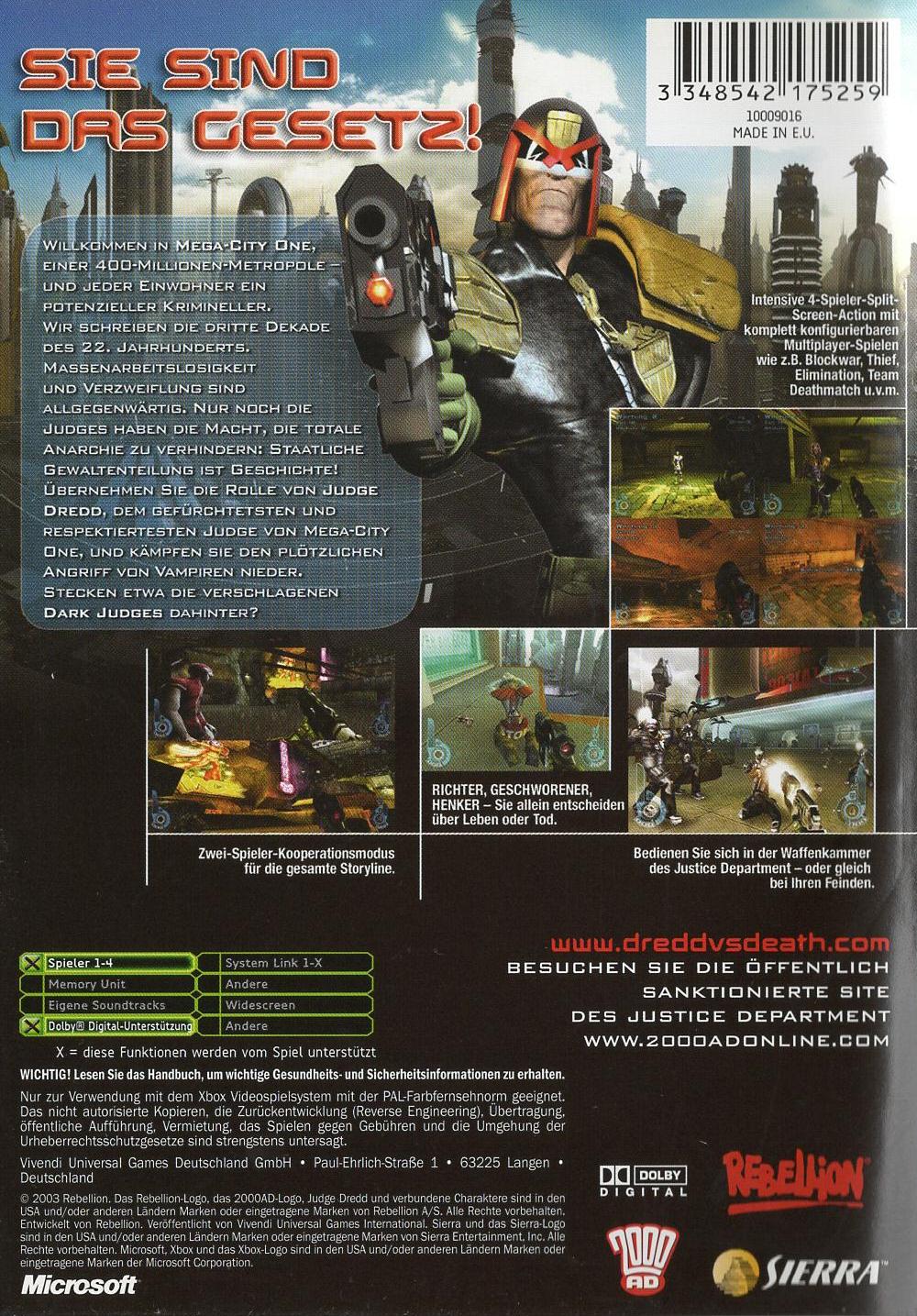 Judge Dredd: Dredd vs. Death - Xbox Rückseite