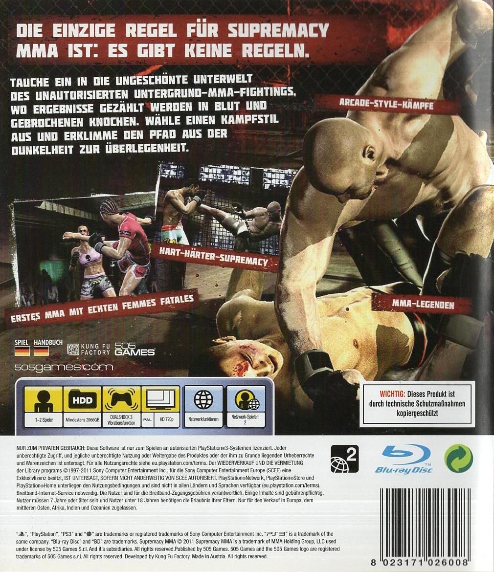 Supremacy MMA - PlayStation 3 Rückseite