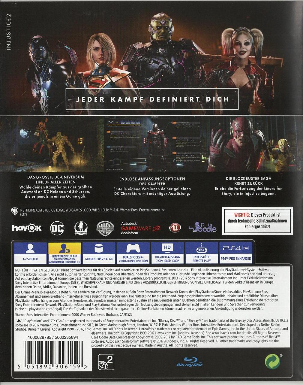 Injustice 2 - PlayStation 4 Rückseite