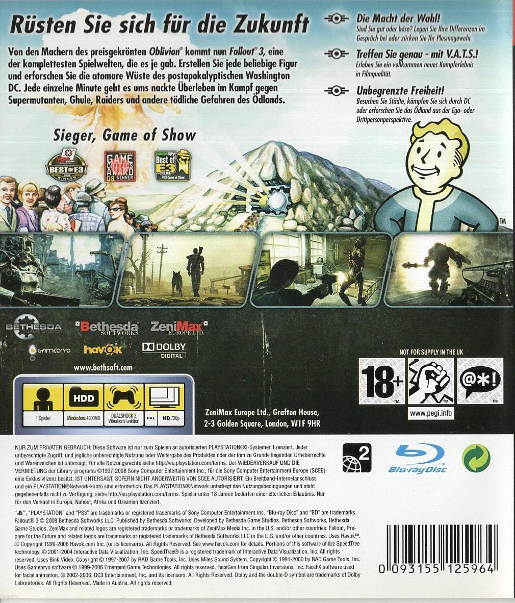 Fallout 3 - PlayStation 3 Rückseite