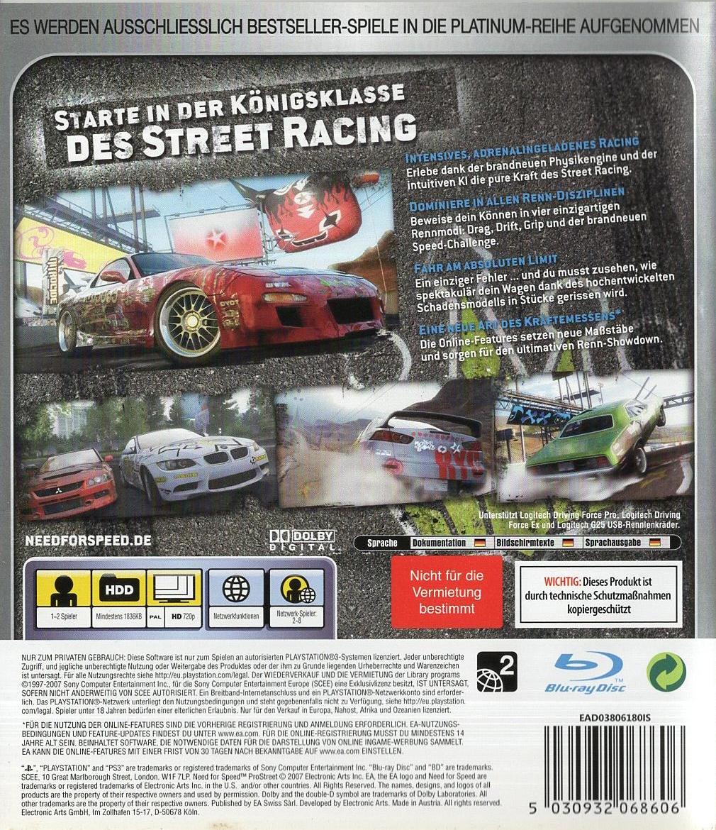Need for Speed ProStreet - PlayStation 3 Rückseite