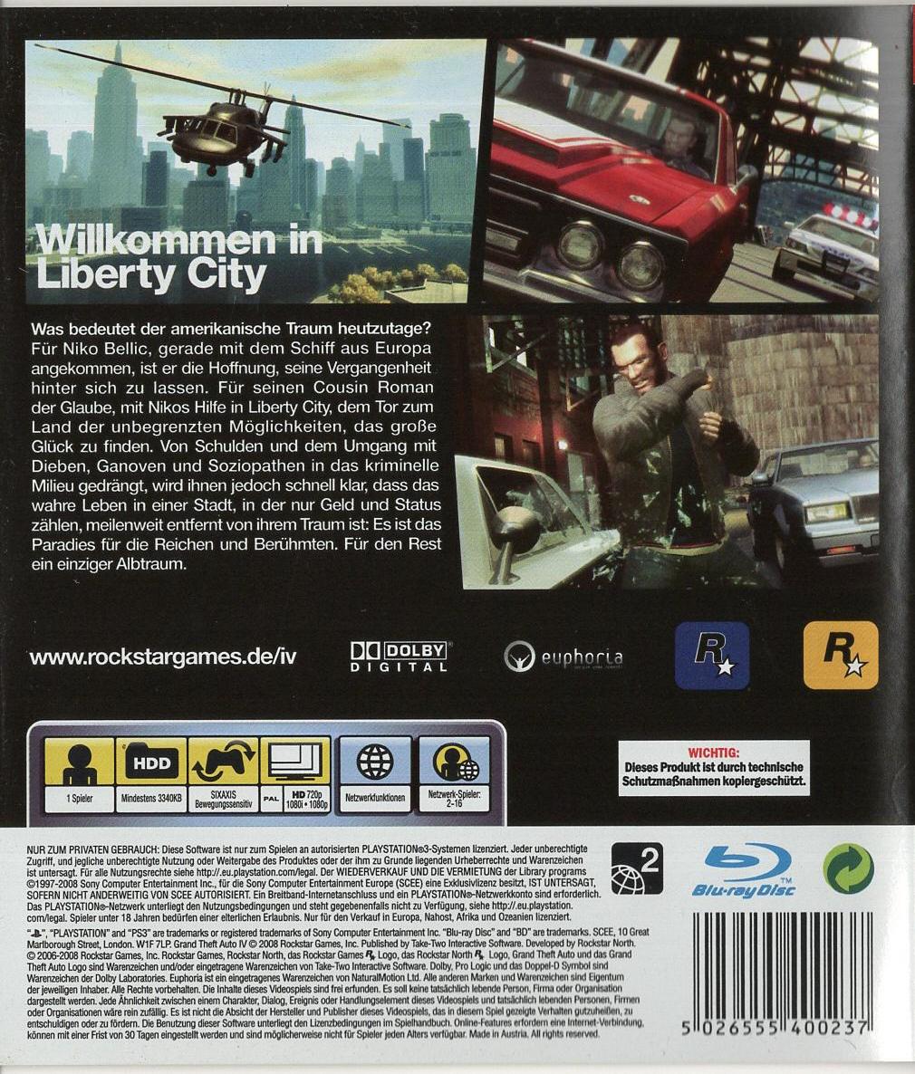 Grand Theft Auto IV - PlayStation 3 Rückseite