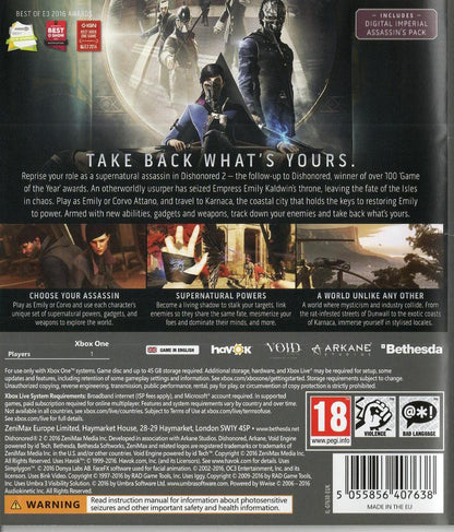 Dishonored 2 - Xbox One Rückseite