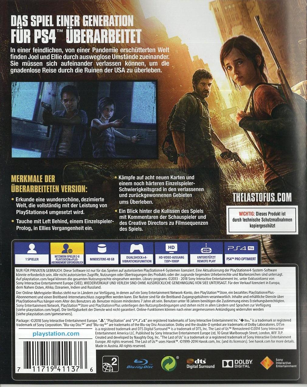 The Last of Us Remastered - PlayStation 4 Rückseite