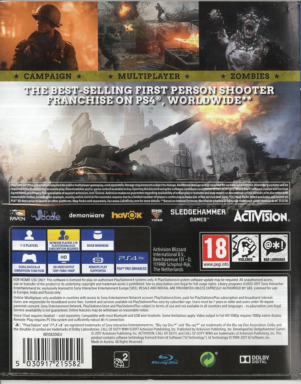 Call of Duty: WWII - PlayStation 4 Rückseite