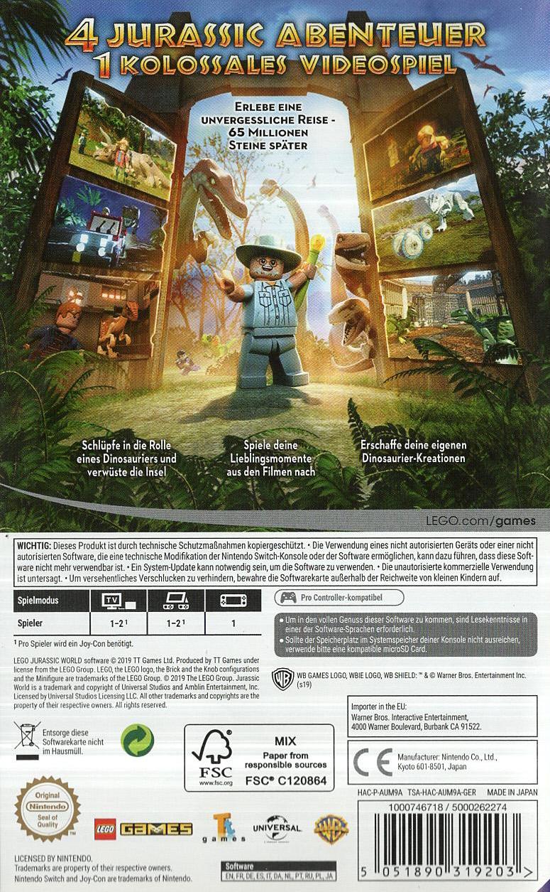 LEGO Jurassic World - Nintendo Switch Rückseite