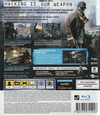 Watch Dogs - PlayStation 3 Rückseite