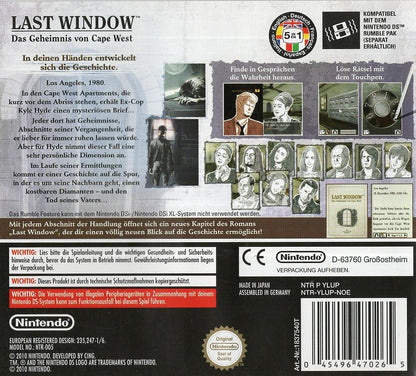 Last Window: Das Geheimnis von Cape West - Nintendo DS Rückseite