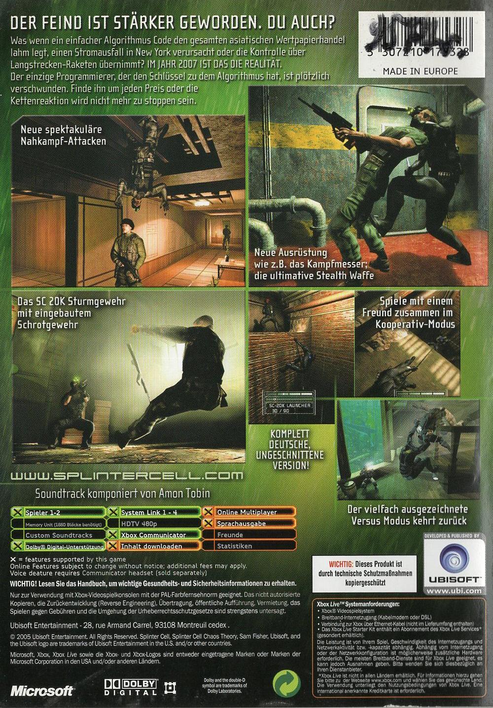 Tom Clancy's Splinter Cell: Chaos Theory - Xbox Rückseite