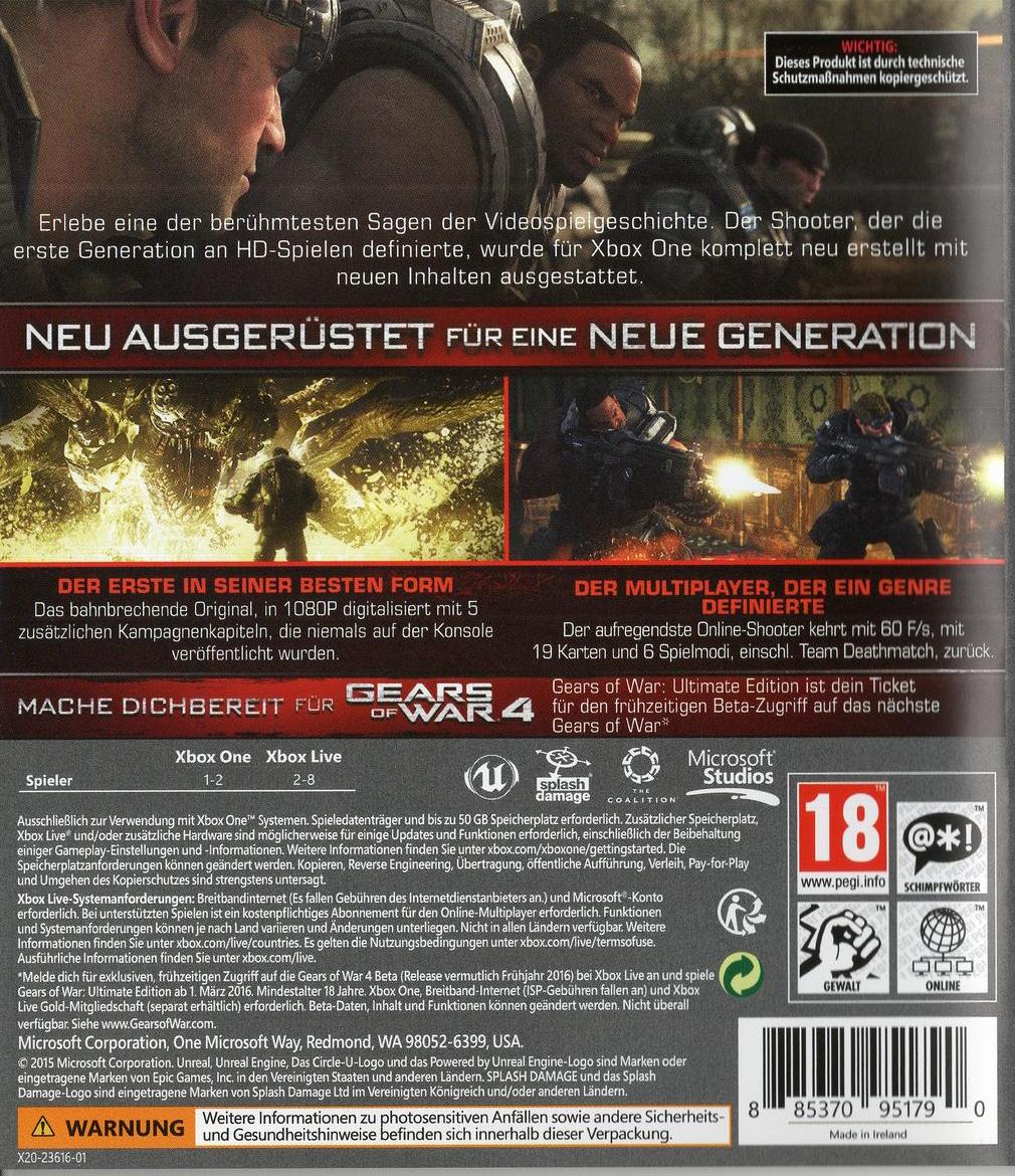 Gears of War: Ultimate Edition - Xbox One Rückseite