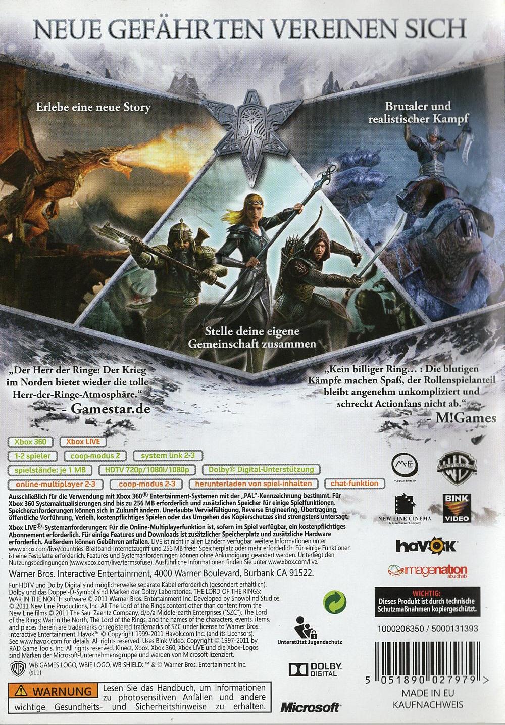 Der Herr der Ringe: Der Krieg im Norden - Xbox 360 Rückseite