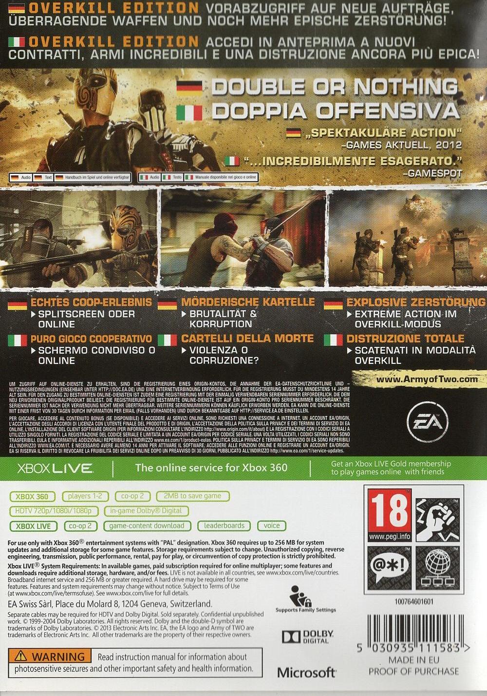 Army of Two: The Devil's Cartel - Xbox 360 Rückseite
