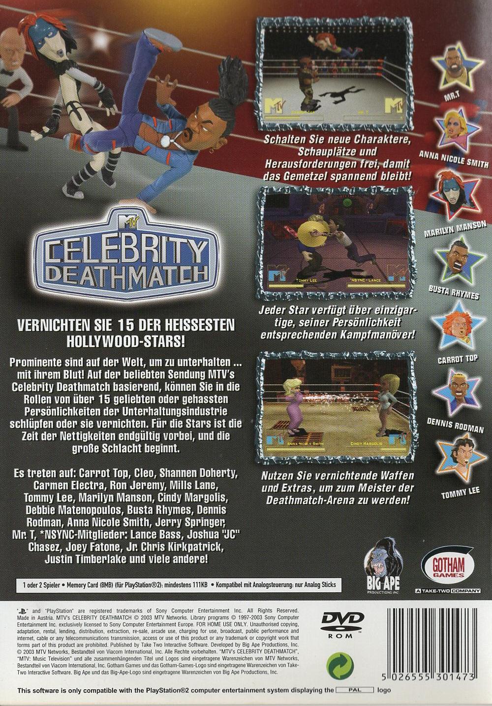 Celebrity Deathmatch - PlayStation 2 Rückseite