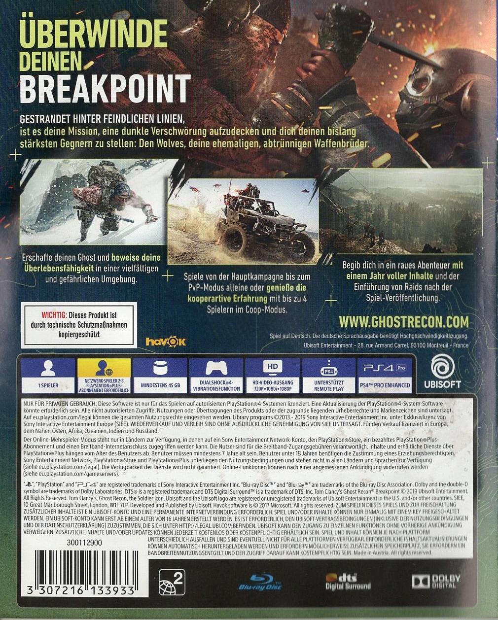 Tom Clancy's Ghost Recon Breakpoint - PlayStation 4 Rückseite