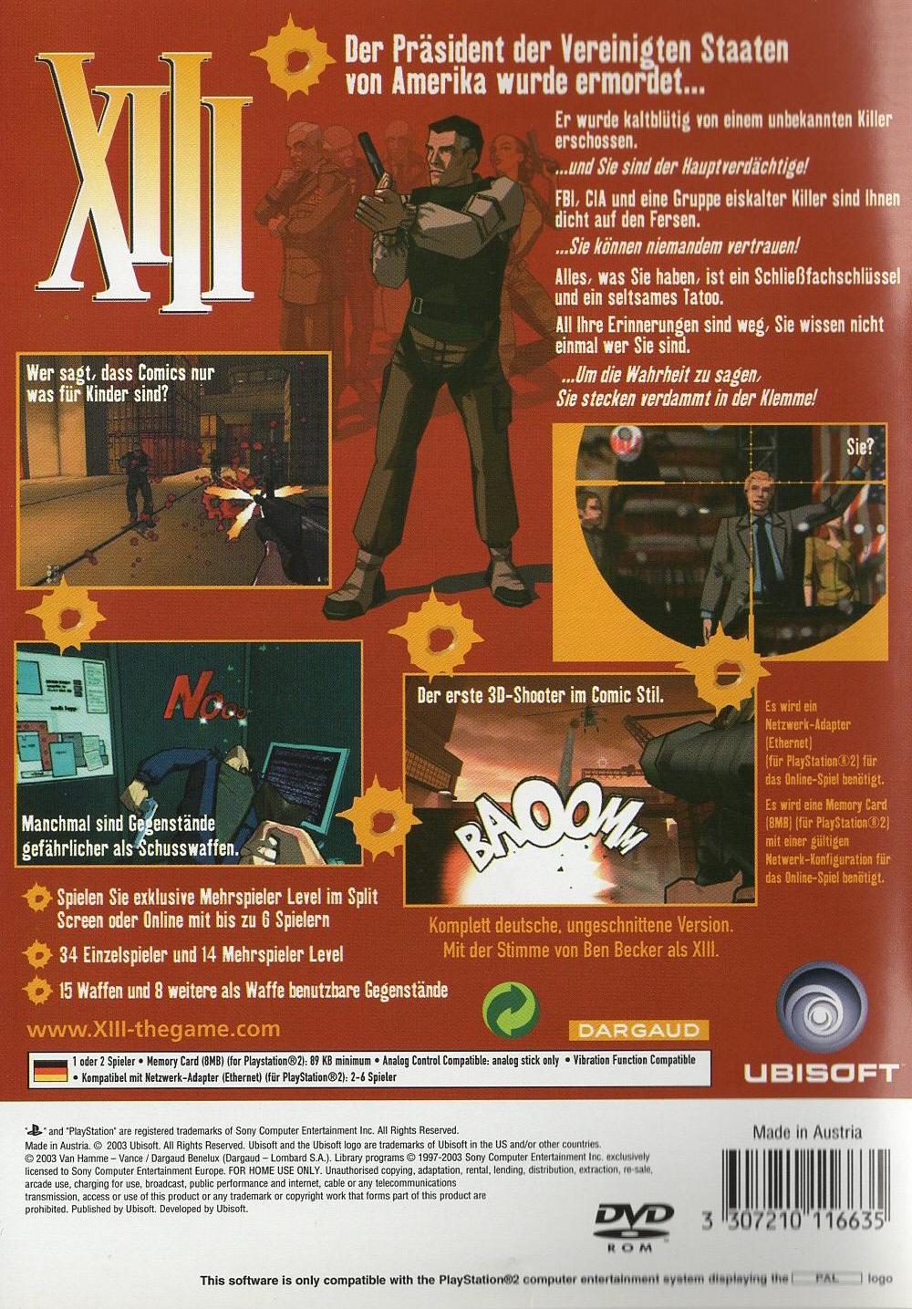 XIII - PlayStation 2 Rückseite