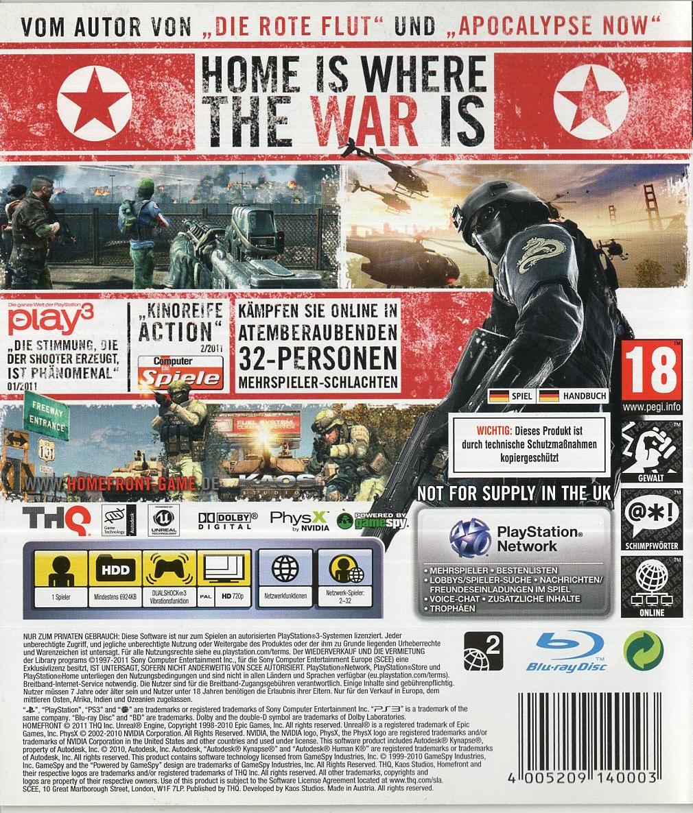 Homefront - PlayStation 3 Rückseite