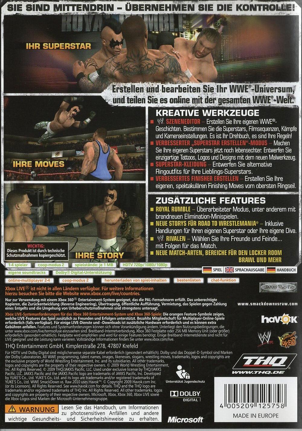 WWE SmackDown vs. Raw 2010 - Xbox 360 Rückseite