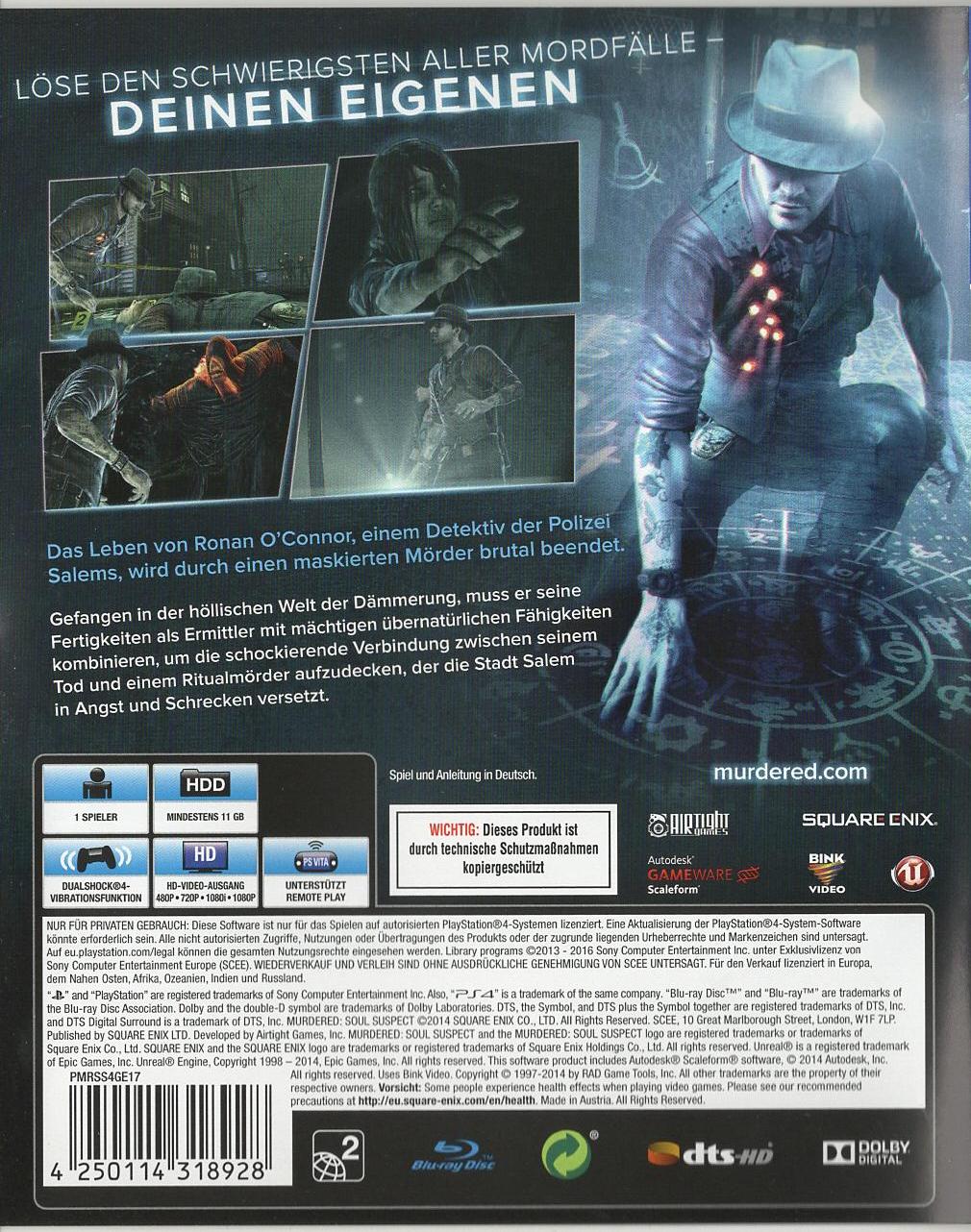 Murdered: Soul Suspect - PlayStation 4 Rückseite