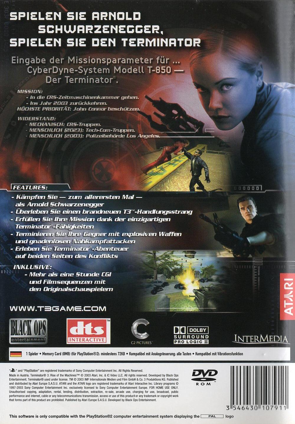 Terminator 3: Rebellion der Maschinen - PlayStation 2 Rückseite