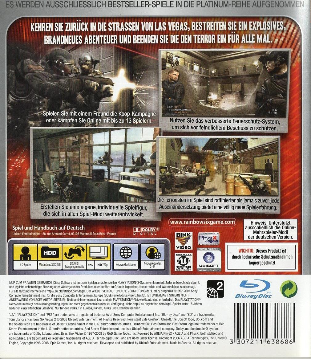 Tom Clancy's Rainbow Six: Vegas 2 - PlayStation 3 Rückseite