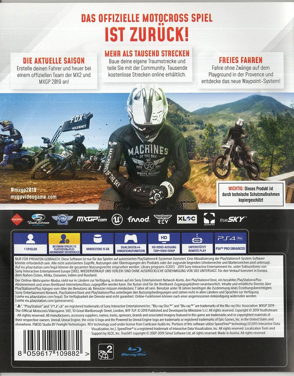 MXGP 2019 - PlayStation 4 Rückseite