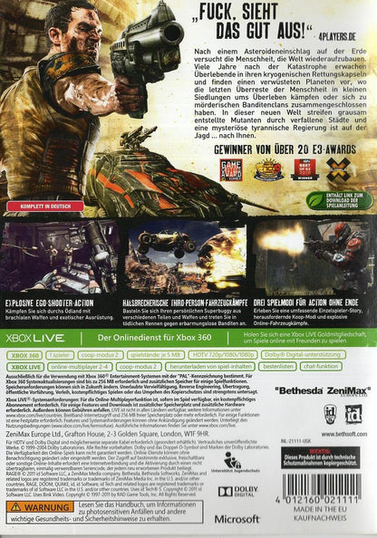 Rage - Xbox 360 Rückseite