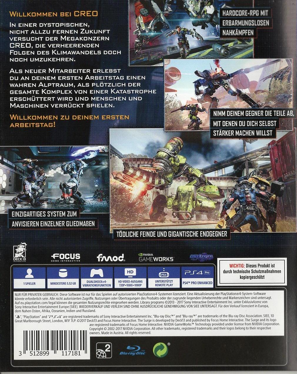 The Surge - PlayStation 4 Rückseite