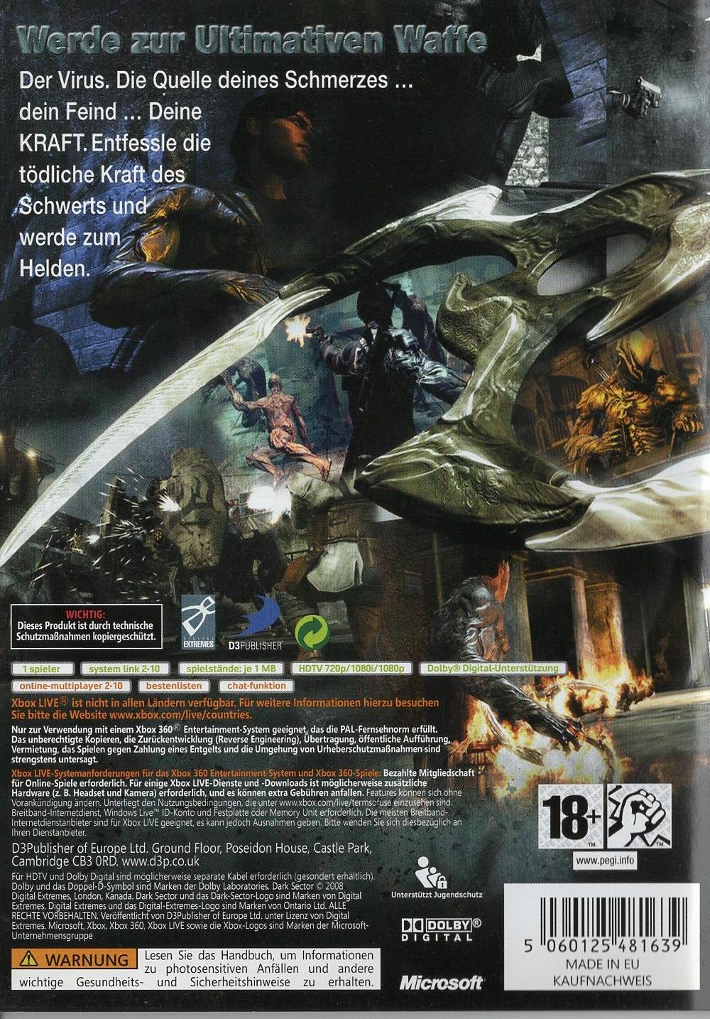 Dark Sector - Xbox 360 Rückseite