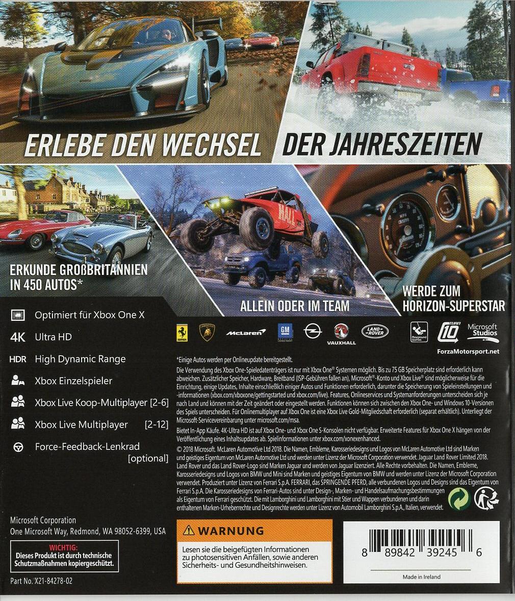 Forza Horizon 4 - Xbox One Rückseite