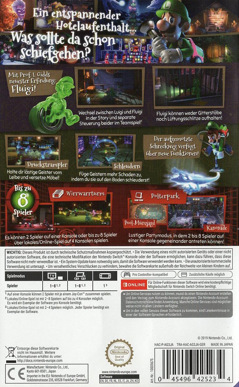 Luigi's Mansion 3 - Nintendo Switch Rückseite