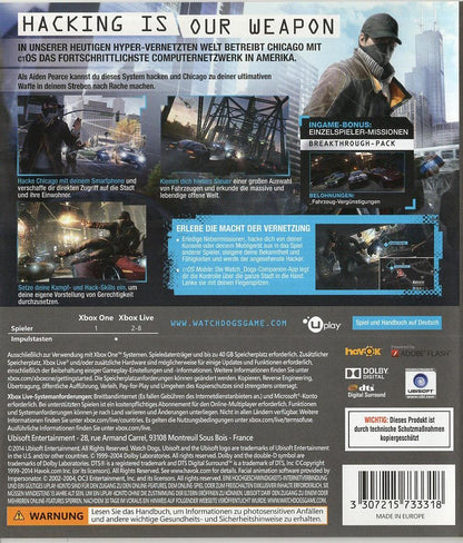 Watch Dogs - Xbox One Rückseite