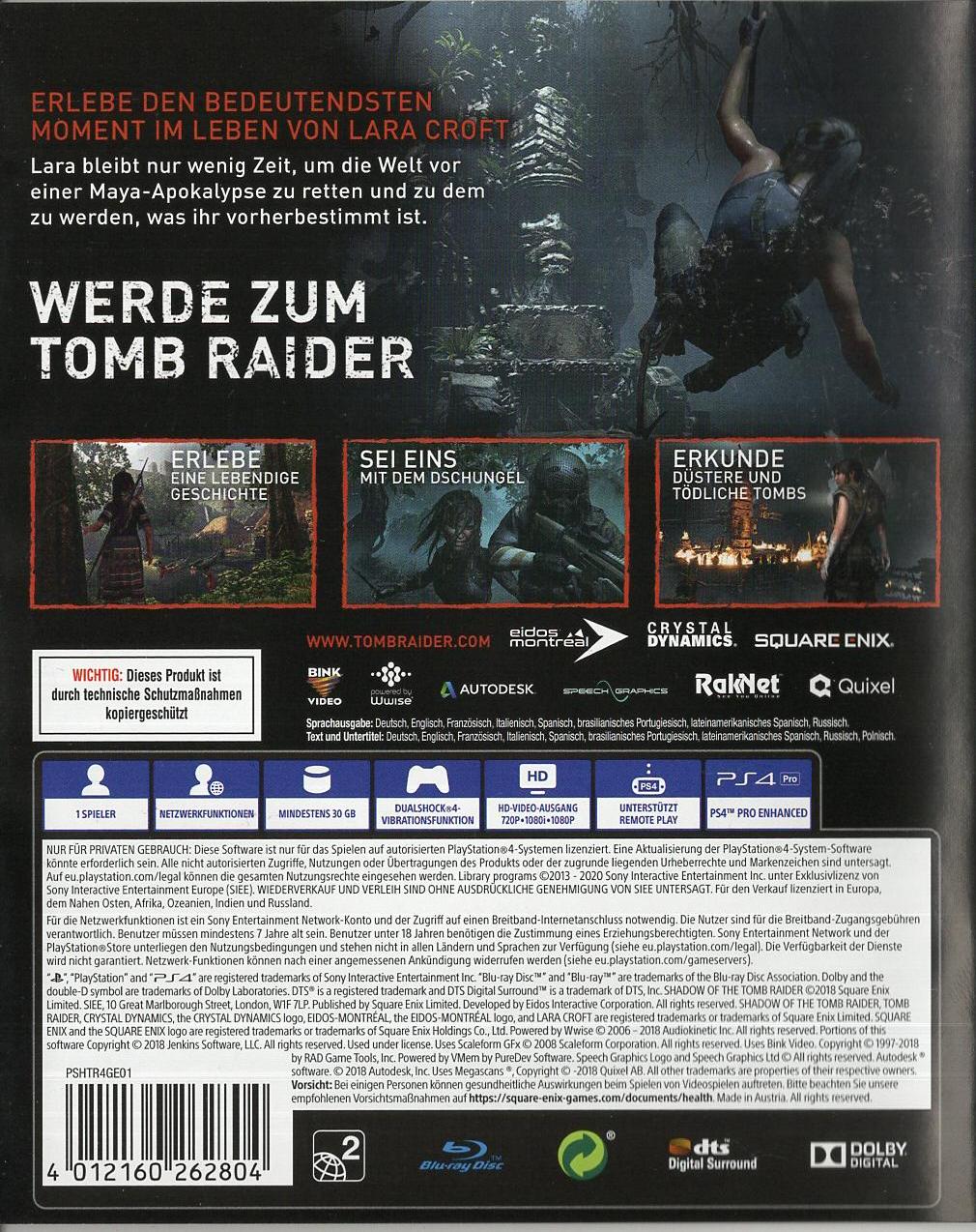 Shadow of the Tomb Raider - PlayStation 4 Rückseite