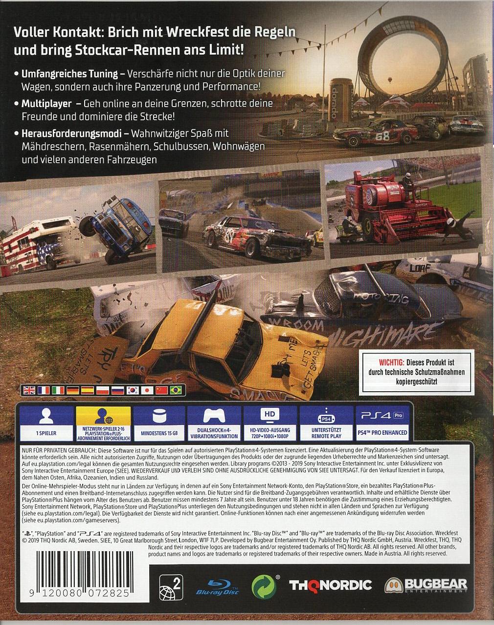 Wreckfest - PlayStation 4 Rückseite