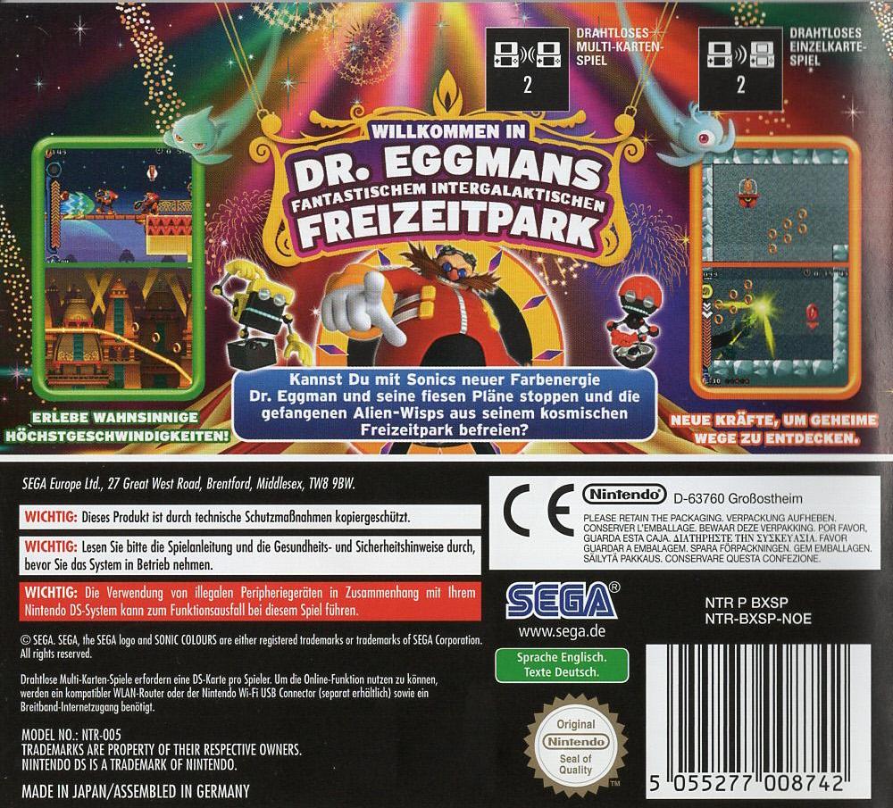 Sonic Colours - Nintendo DS Rückseite