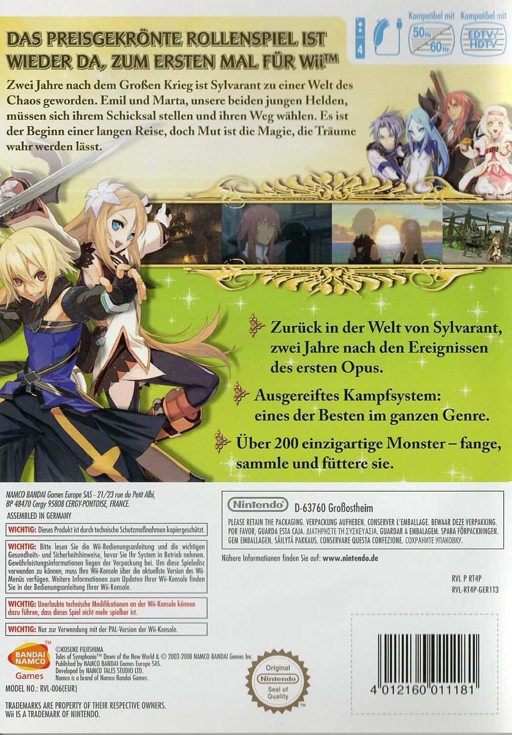 Tales of Symphonia: Dawn of the New World - Nintendo Wii Rückseite