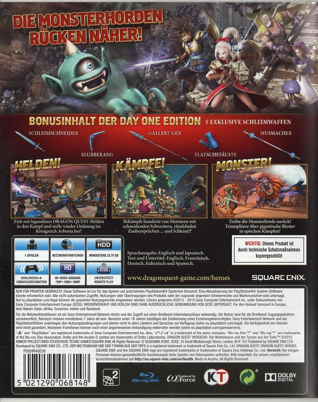 Dragon Quest Heroes: Der Weltenbaum und der Tyrann aus der Tiefe - PlayStation 4 Rückseite