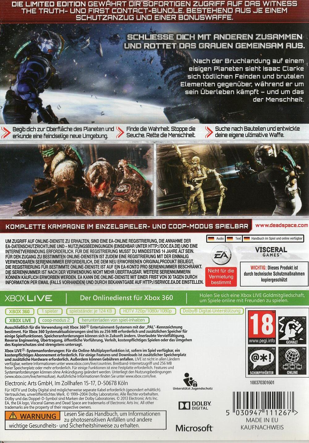 Dead Space 3 - Xbox 360 Rückseite