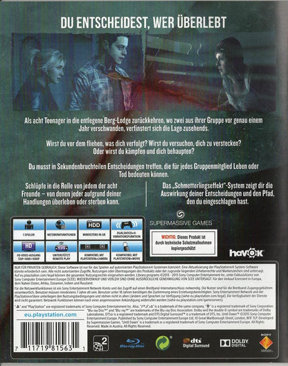 Until Dawn - PlayStation 4 Rückseite