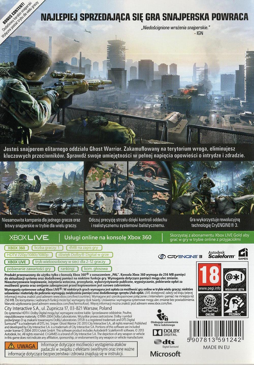 Sniper: Ghost Warrior 2 - Xbox 360 Rückseite