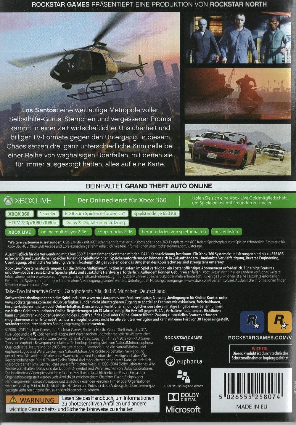 Grand Theft Auto V - Xbox 360 Rückseite