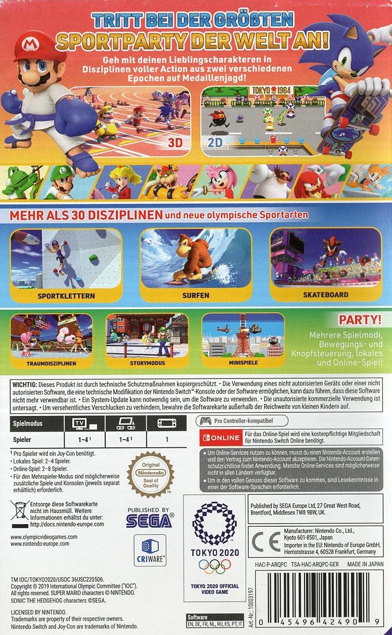 Mario & Sonic bei den Olympischen Spielen: Tokyo 2020 - Nintendo Switch Rückseite