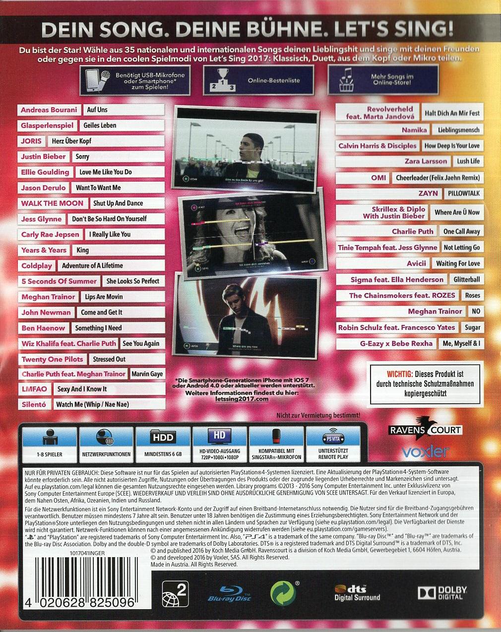 Let's Sing 2017 Mit Deutschen Hits - PlayStation 4 Rückseite