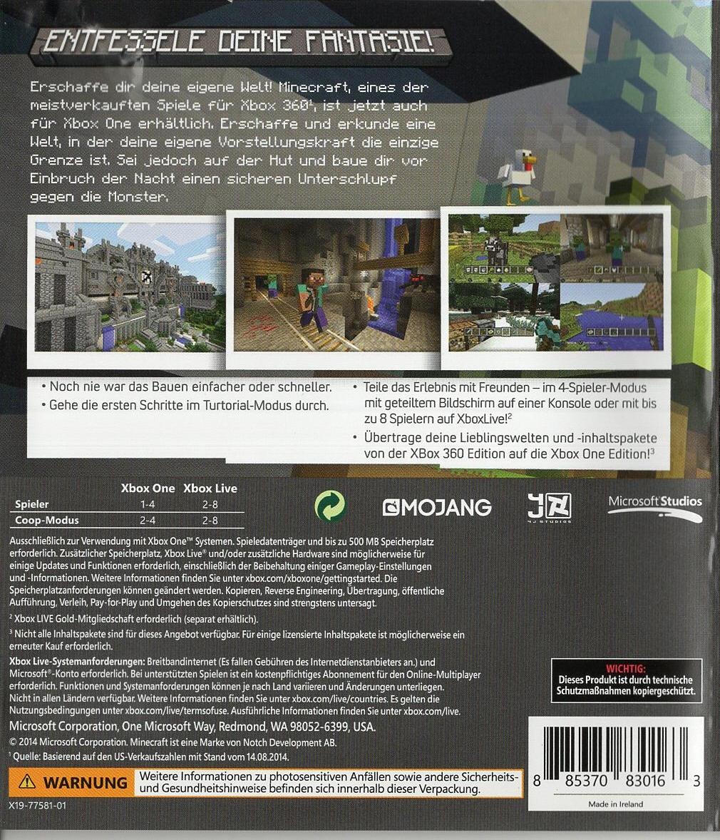 Minecraft: Xbox One Edition - Xbox One Rückseite